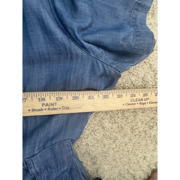 Lands' End Womens Chambray Midi Shirt Dress Size L Blue Short Sleeve Casual Work - Picture 8 of 13